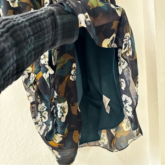 Cabi Navy Blue Pirouette Dress Ruffle Hem Sheer Sleeves Waist Tie M - Picture 8 of 10